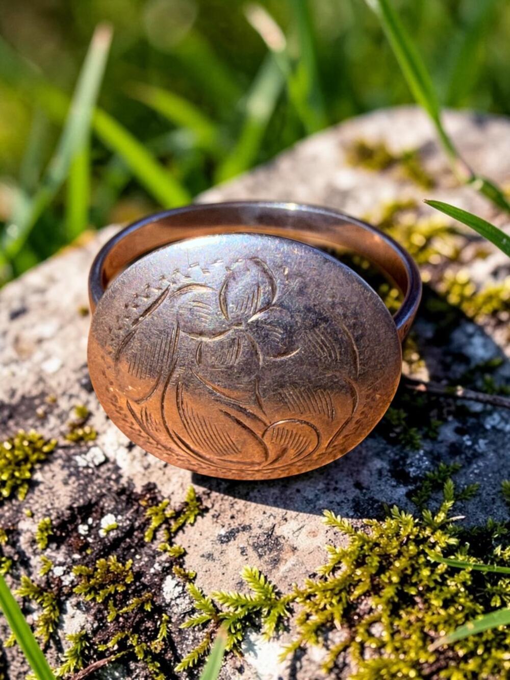 Vintage Sterling Silver Floral Etched Ring